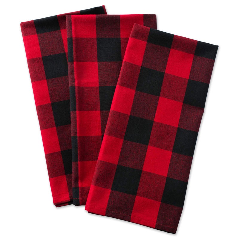 DII Buffalo Check Kitchen Collection, Classic Farmhouse Dishtowel Set, 20x30, Red & Black, 3 Piece - Image 2